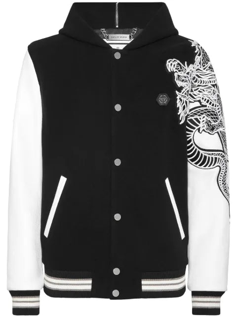 Philipp Plein college bomber with leather sleeves monogram