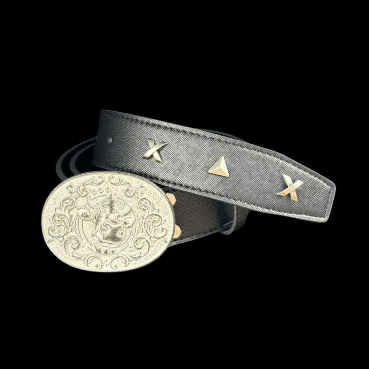 Vintage Cement Gray Bull Belt Metal Studs Full Grain Leather Waist