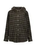 KAMIYA  faux-fur-trim hooded check overshirt