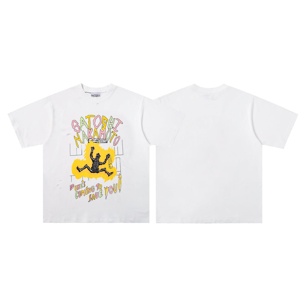 Satoshi Nakamoto Letter Graphic Washed Crew Neck Short Sleeve T-Shirt