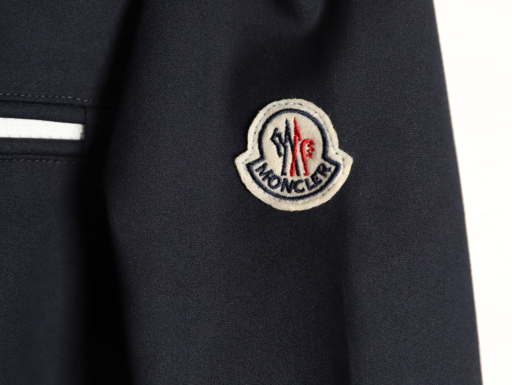 Moncler White-Stripe Stand-Collar Zip Jacket - Black